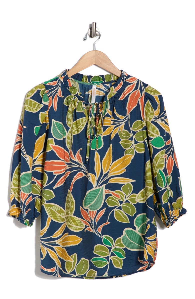 Renee C Leaf Print Top, Main, color, Navy