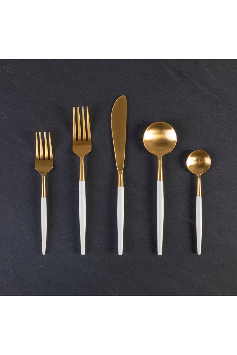 White and Gold Flatware Set, Alternate, color, White