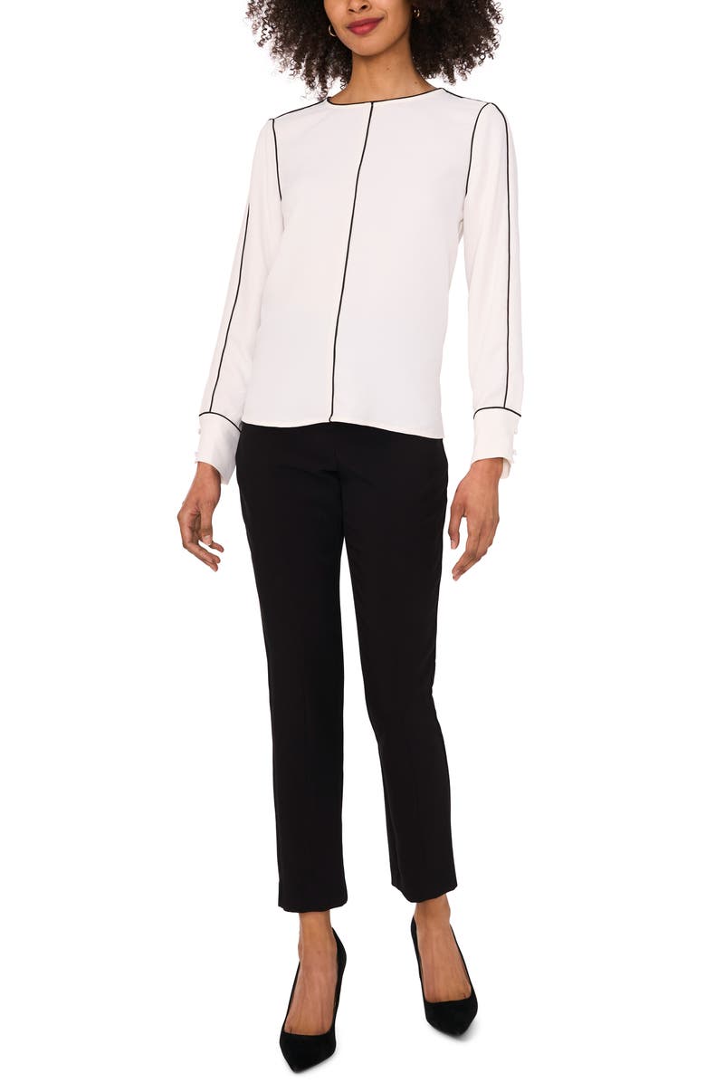 Vince Camuto Piped Long Sleeve Crêpe de Chine Top, Alternate, color, New Ivory