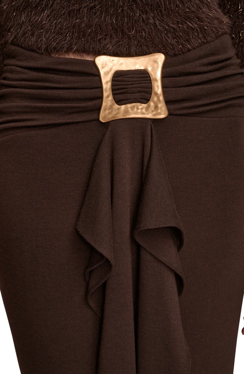 Donna Karan New York Square Buckle Ruffle Knit Skirt, Alternate, color, Chocolt Pl