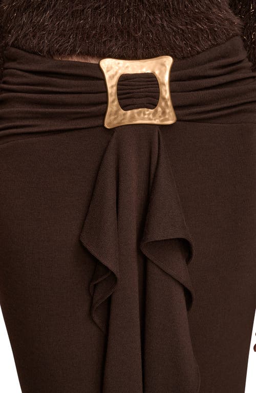 Donna Karan New York Square Buckle Ruffle Knit Skirt In Brown