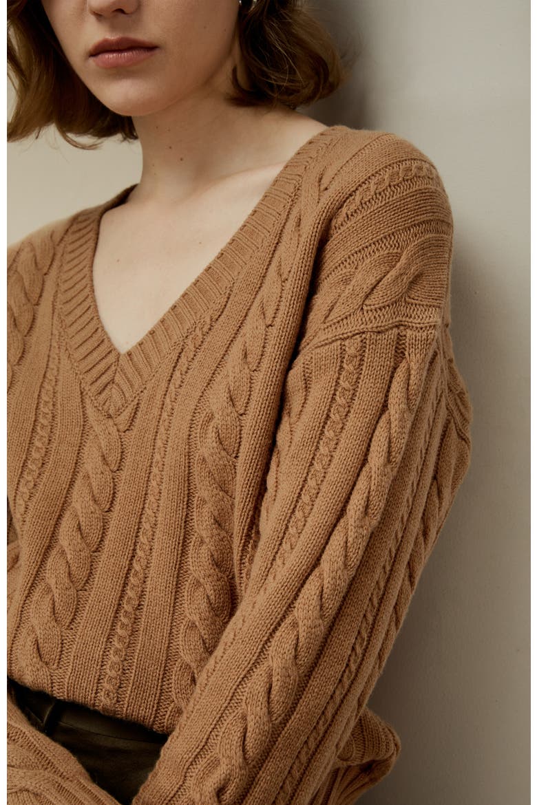 Cable-Knit Wool-Cashmere Blend Sweater, Alternate, color, Toffee