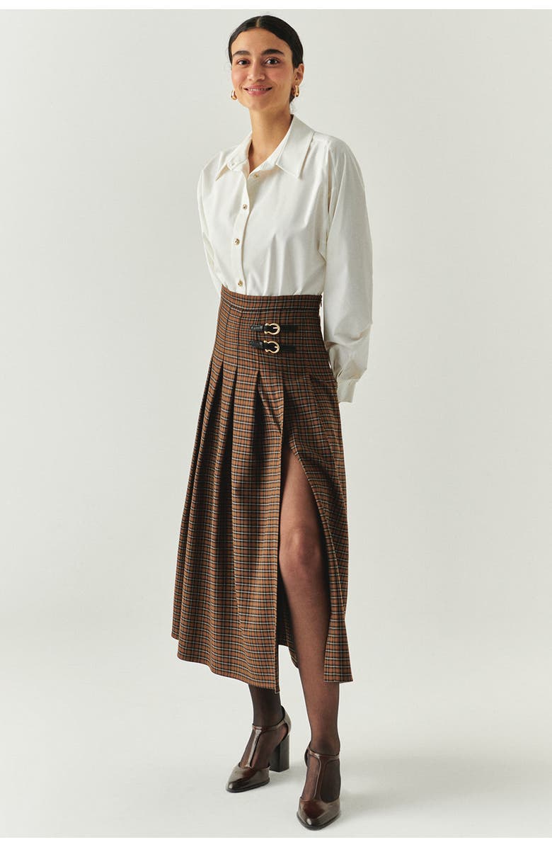 Exquise Zayla Checked Midi Skirt, Alternate, color, Brown