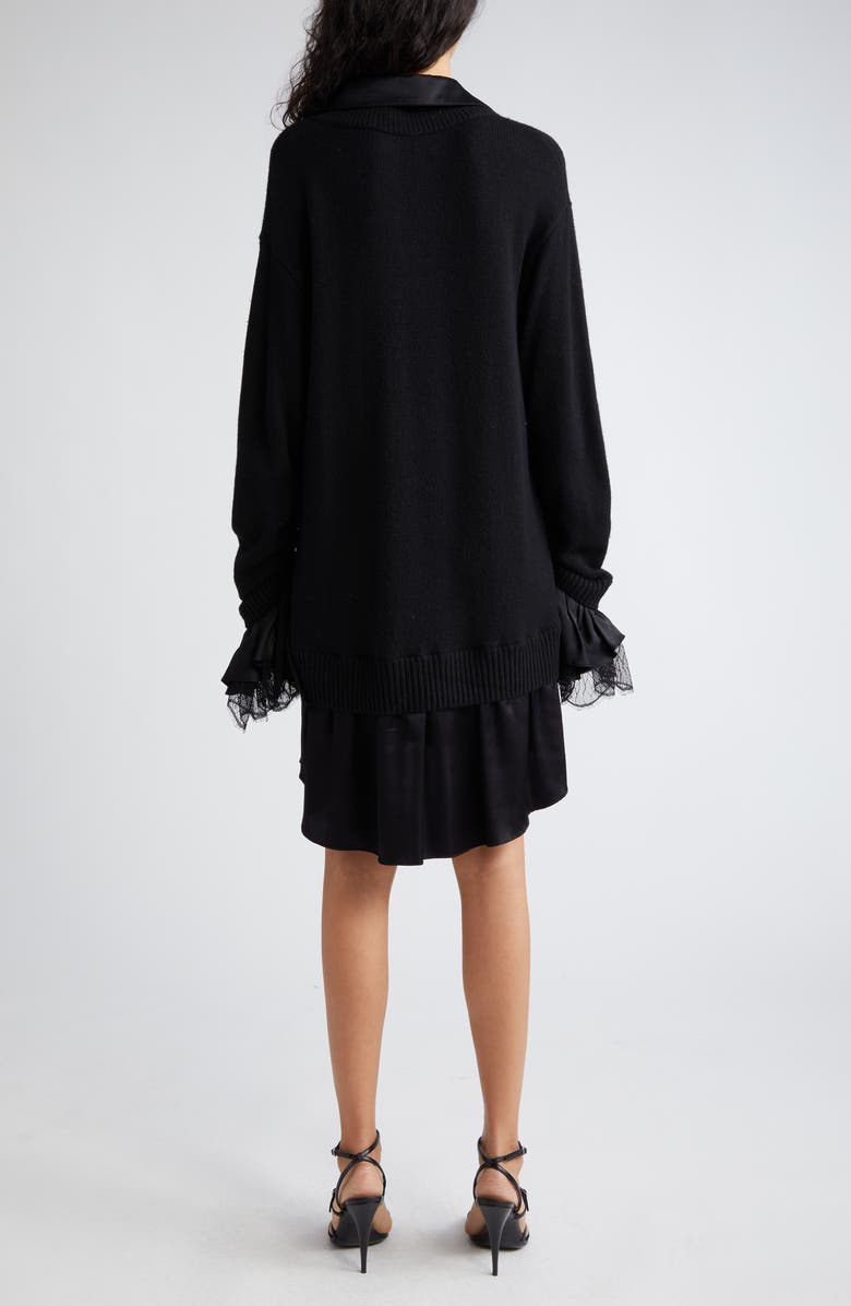 Cinq à Sept Atlas Santina Mixed Media Long Sleeve Sweater Dress, Alternate, color, Black/ Black