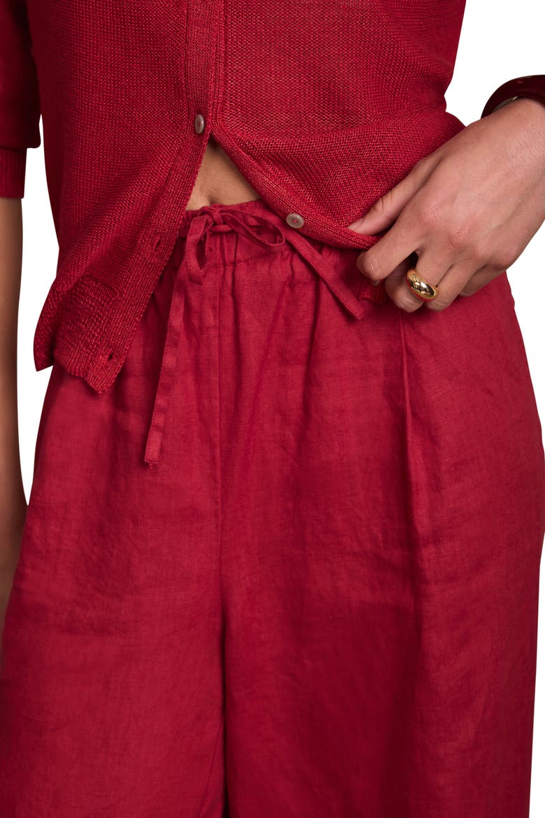 Linen Drawstring Wide Leg Trousers, Alternate, color, Red