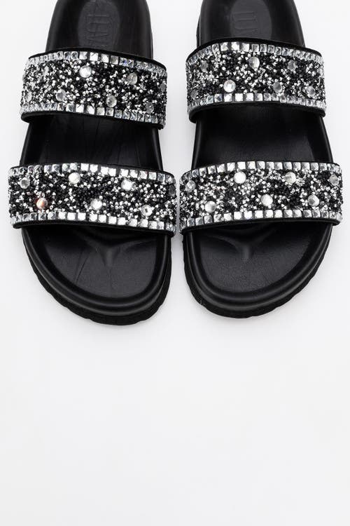 Forever & Always Shoes Jamie Leather Double Strap Slide Sandal With Stones