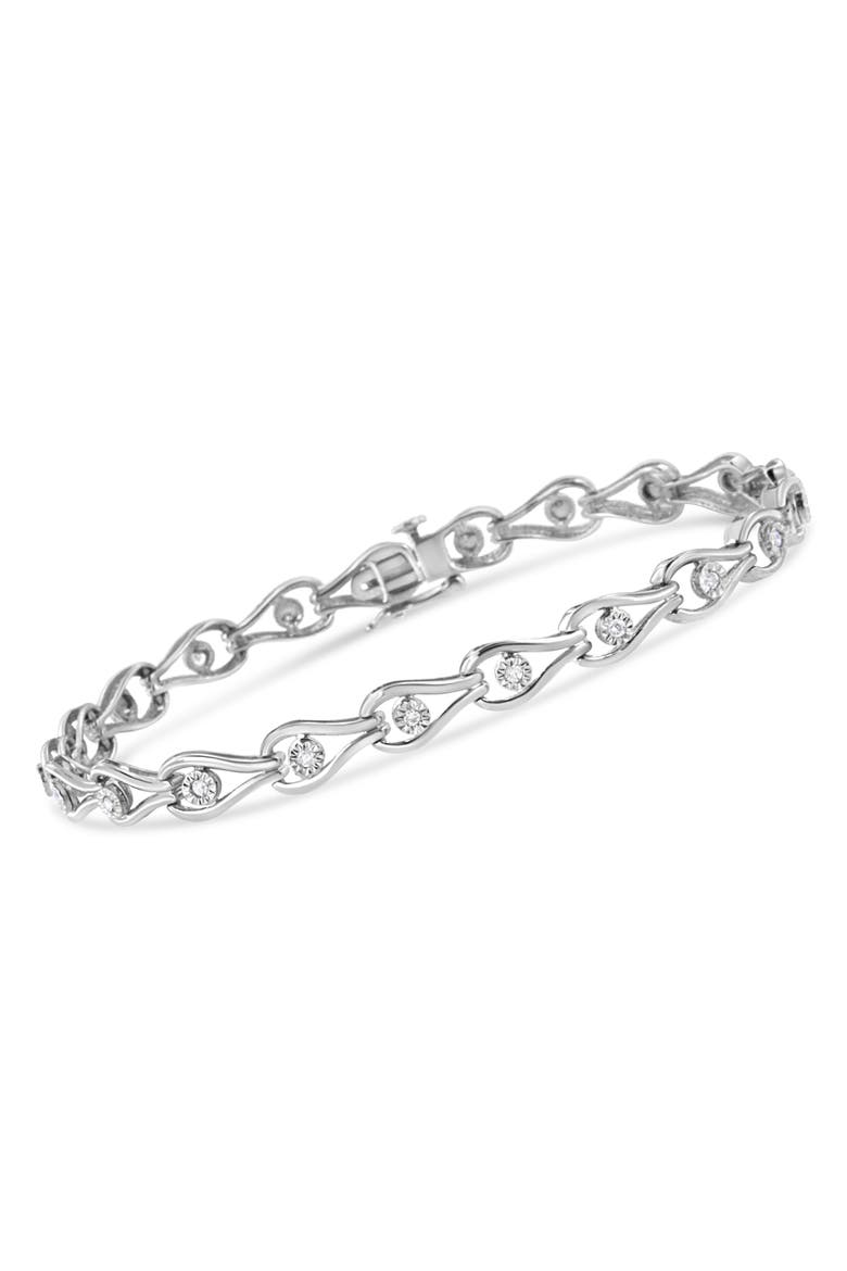Silver 1/10 Cttw Miracle-Set Diamond Pear Shape and Bezel Link Bracelet, Alternate, color, White