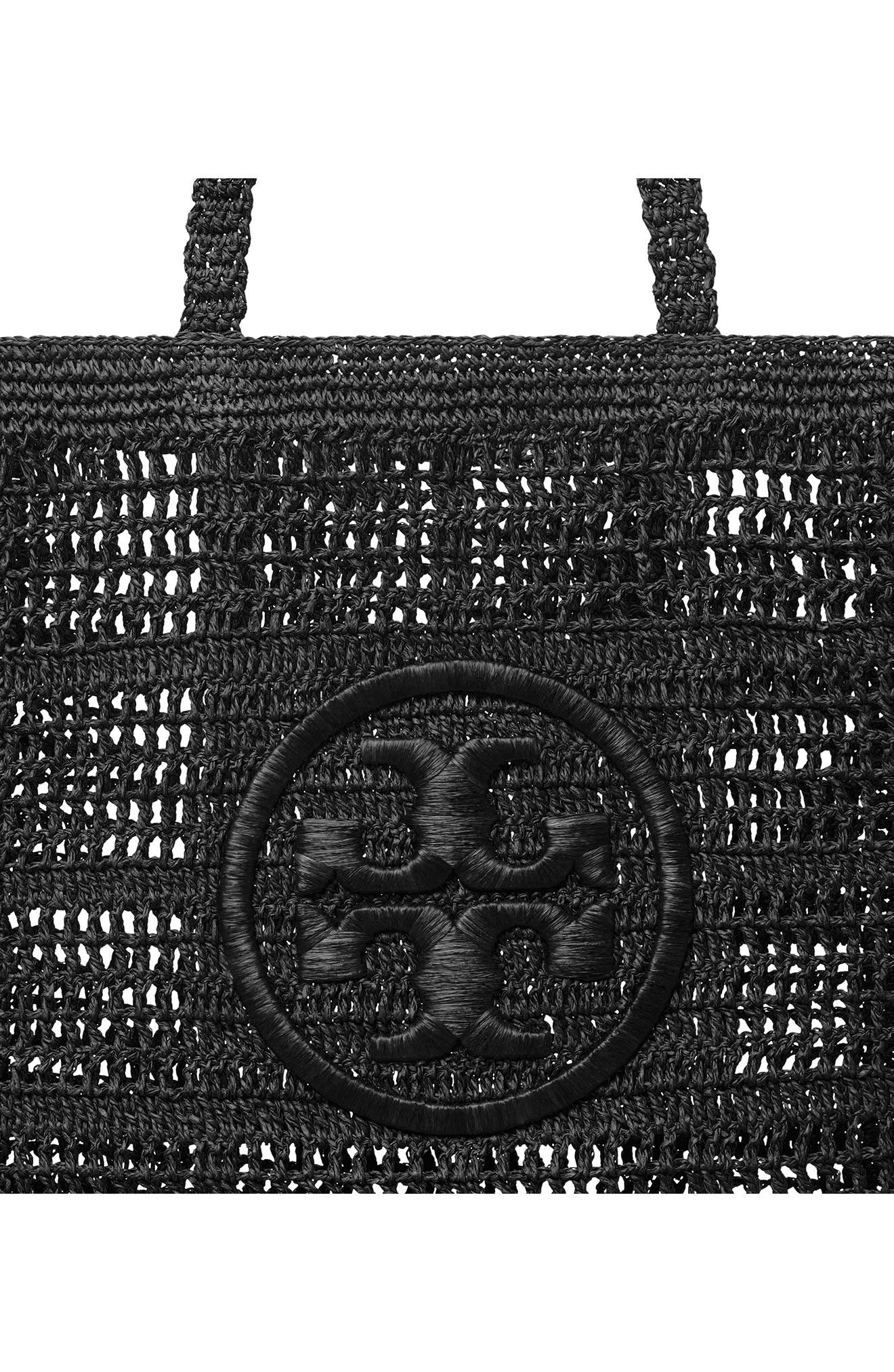 Tory Burch Ella Hand-Crocheted Tote, Alternate, color, Black