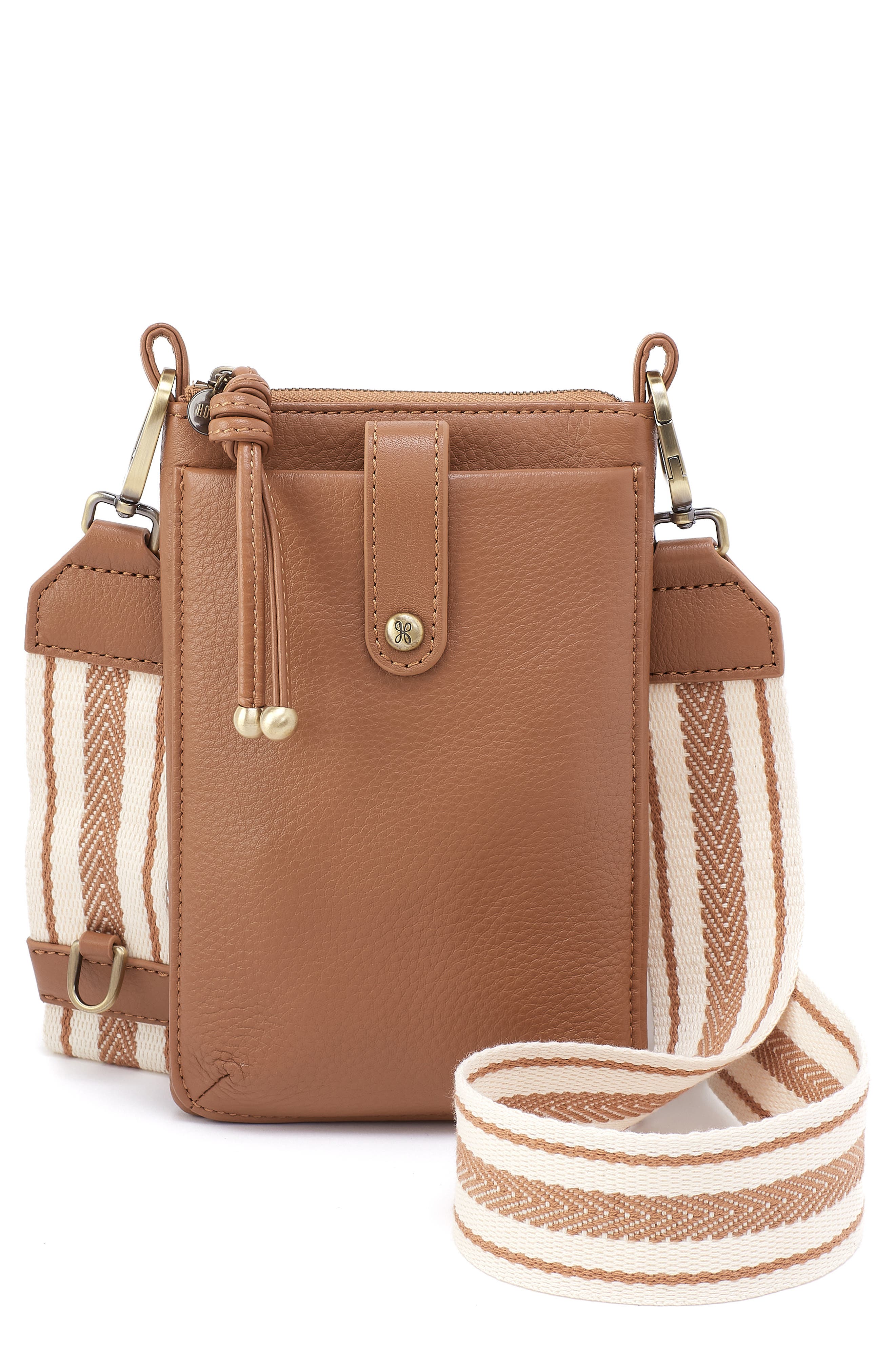 HOBO Cass Leather Phone Crossbody Bag, Main, color, Brown Sugar