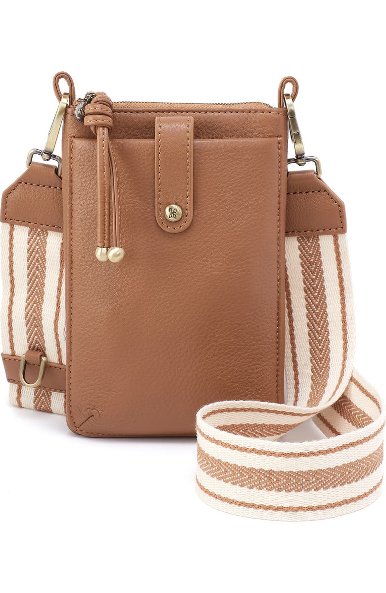 HOBO Cass Leather Phone Crossbody Bag, Main, color, Brown Sugar
