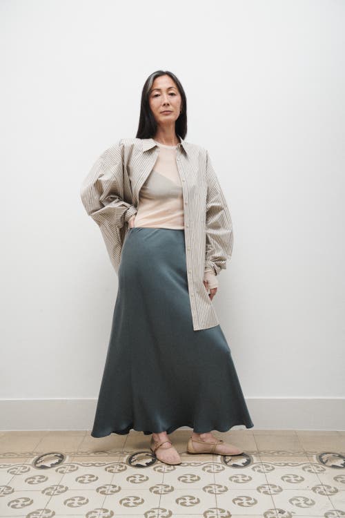 Silk Laundry Long Bias Cut Skirt Slate In Slate