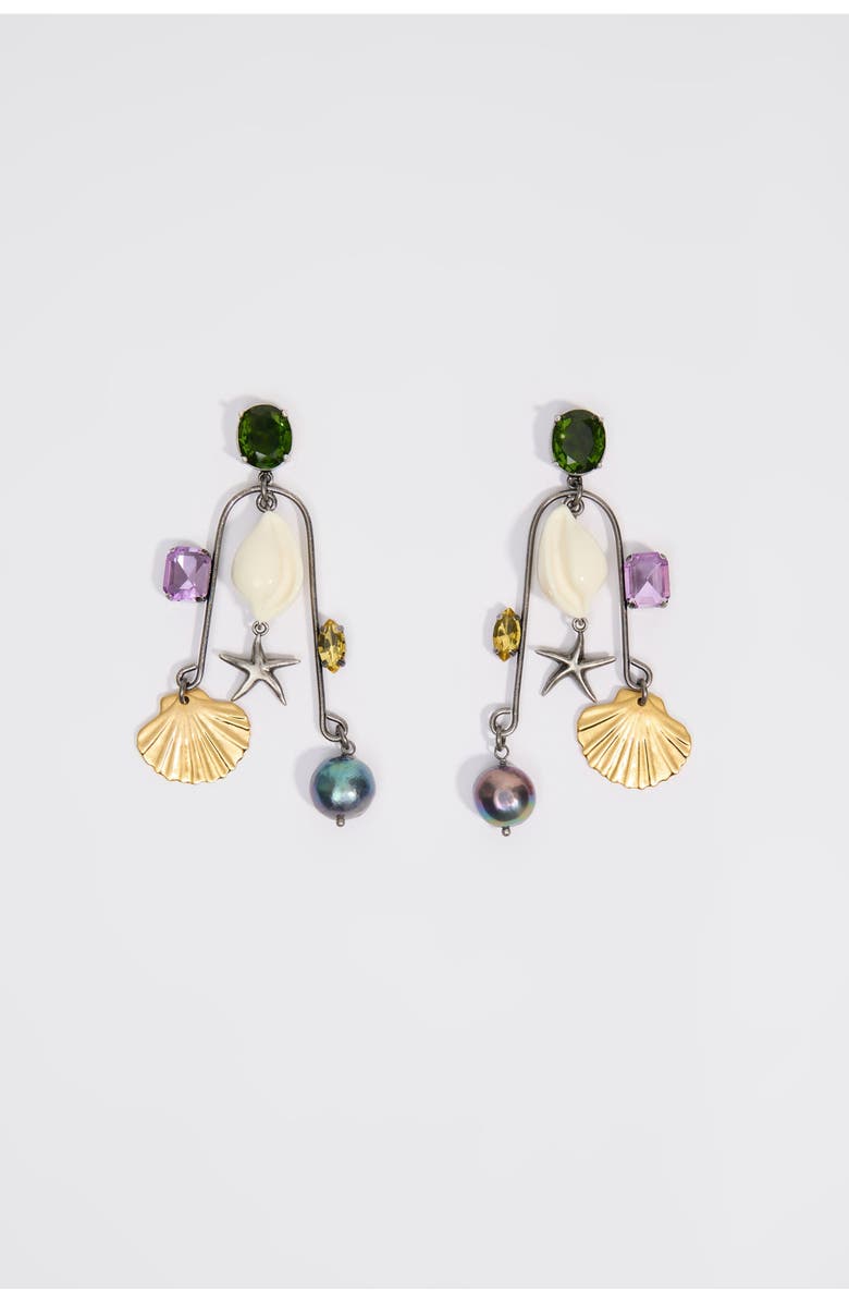 Bimba y Lola Aged Seashell And Crystals Earrings, Main, color, Pearl