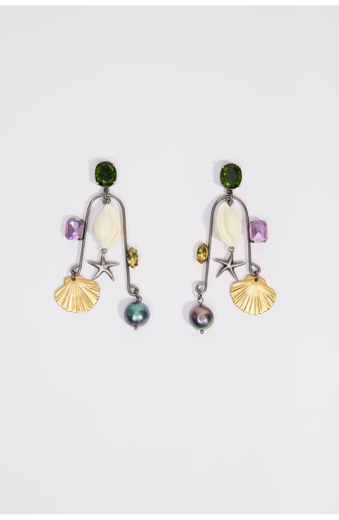 Aged Seashell And Crystals Earrings