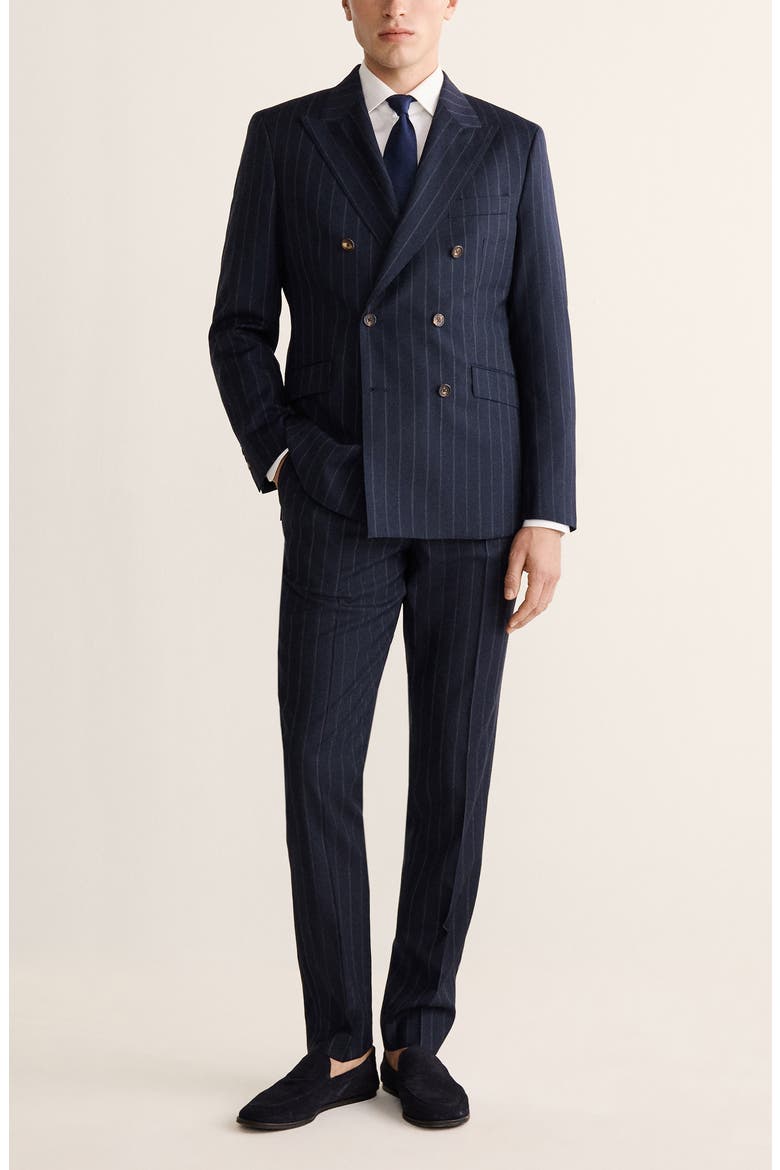 Venice Slim Fit Pinstripe Double Breasted Wool Jacket, Alternate, color, NAVY