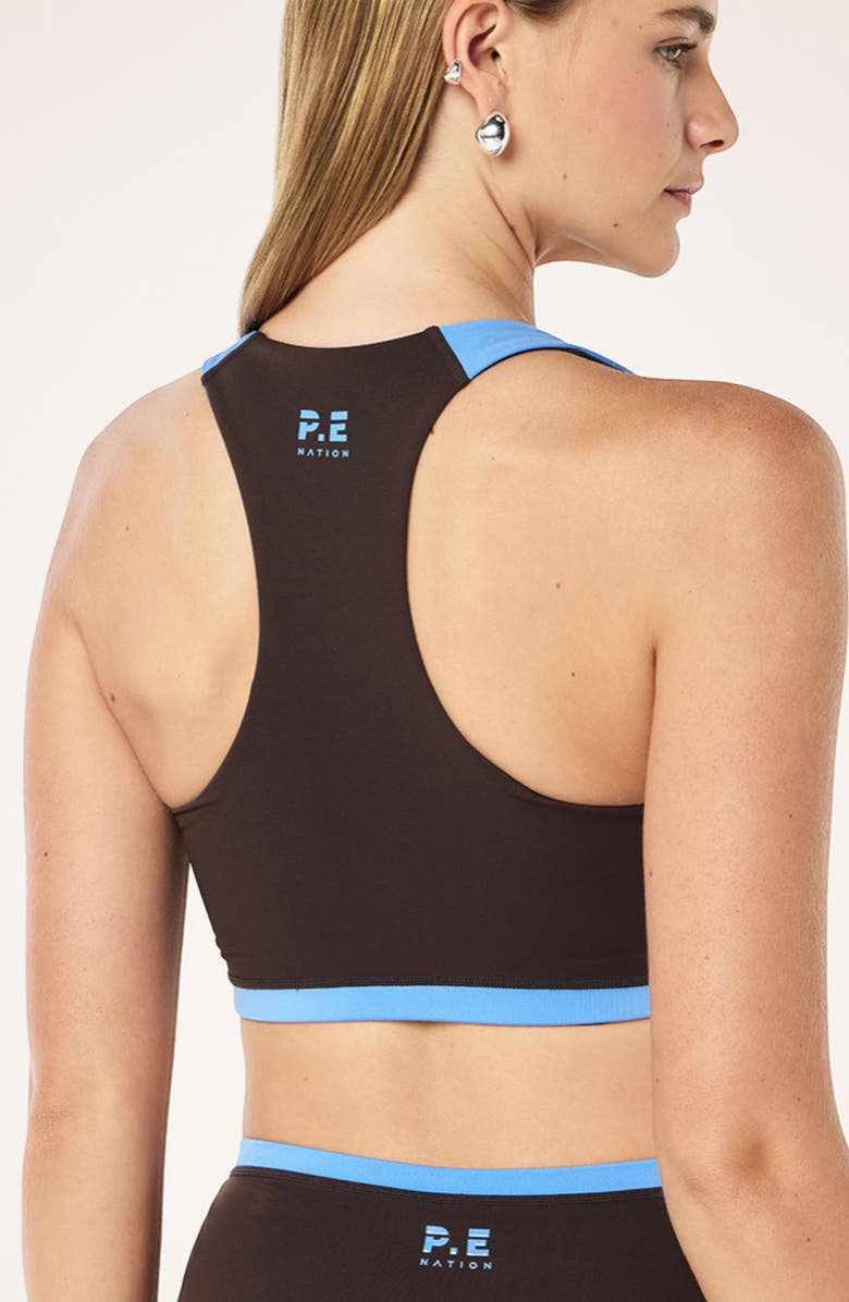 P.E Nation High Gate Sports Bra, Alternate, color, Coffee/ Marina