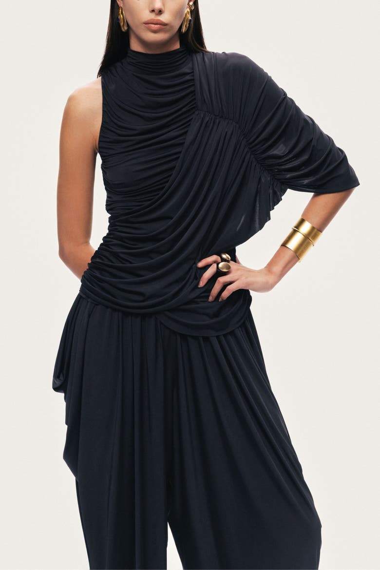 Asymmetric Draped Blouse, Main, color, Black