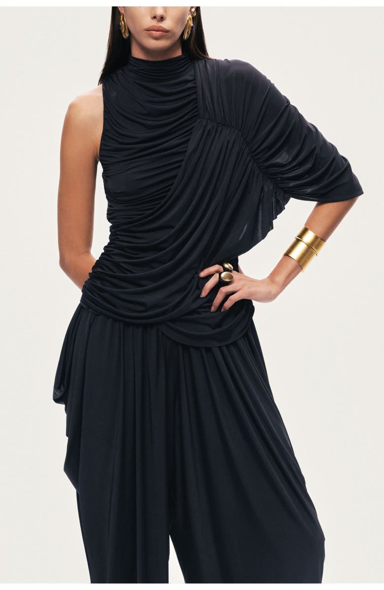 Nocturne Asymmetric Draped Blouse, Main, color, Black