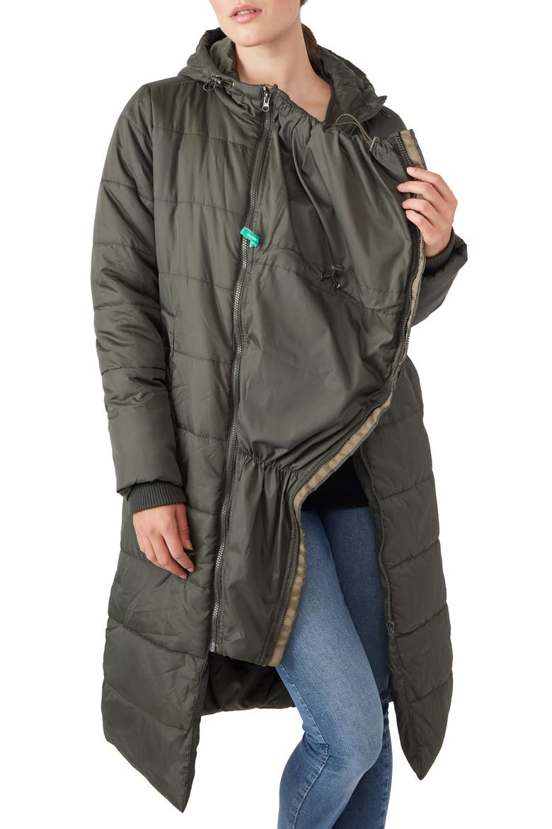 3-in-1 Long Quilted Waterproof Maternity Puffer Coat, Alternate, color, KHAKI GREEN