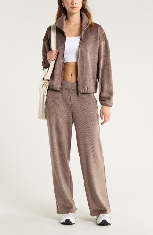 Zella Plush Rib Jacket In Brown