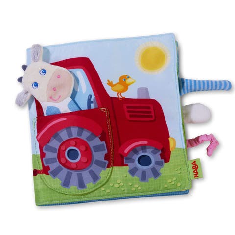 Busy Book for Babies 6-12 months, Farm Fabric Book with Finger Puppet for Babies, Sensory Book for 6-12 Months