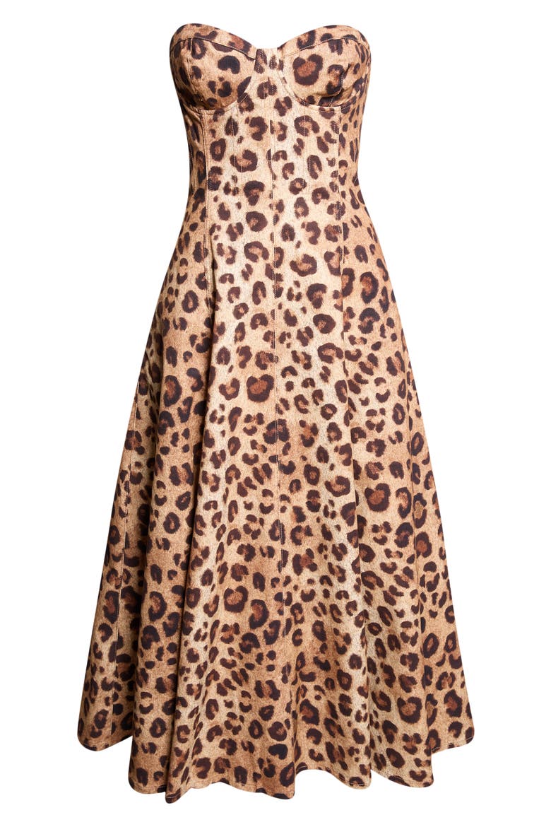 Ramona Leopard Print Strapless Corset Midi Dress, Alternate, color, NEUTRAL