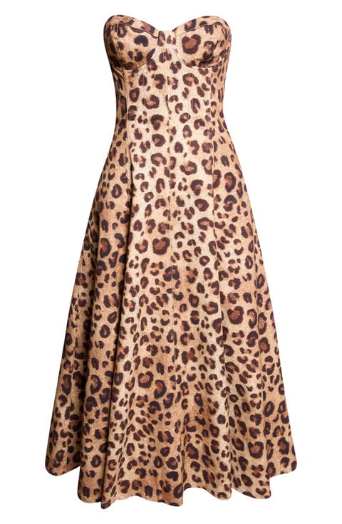 Ramona Leopard Print Strapless Corset Midi Dress
