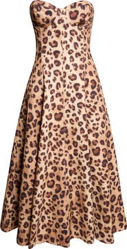 Reiss Ramona Leopard Print Strapless Corset Midi Dress