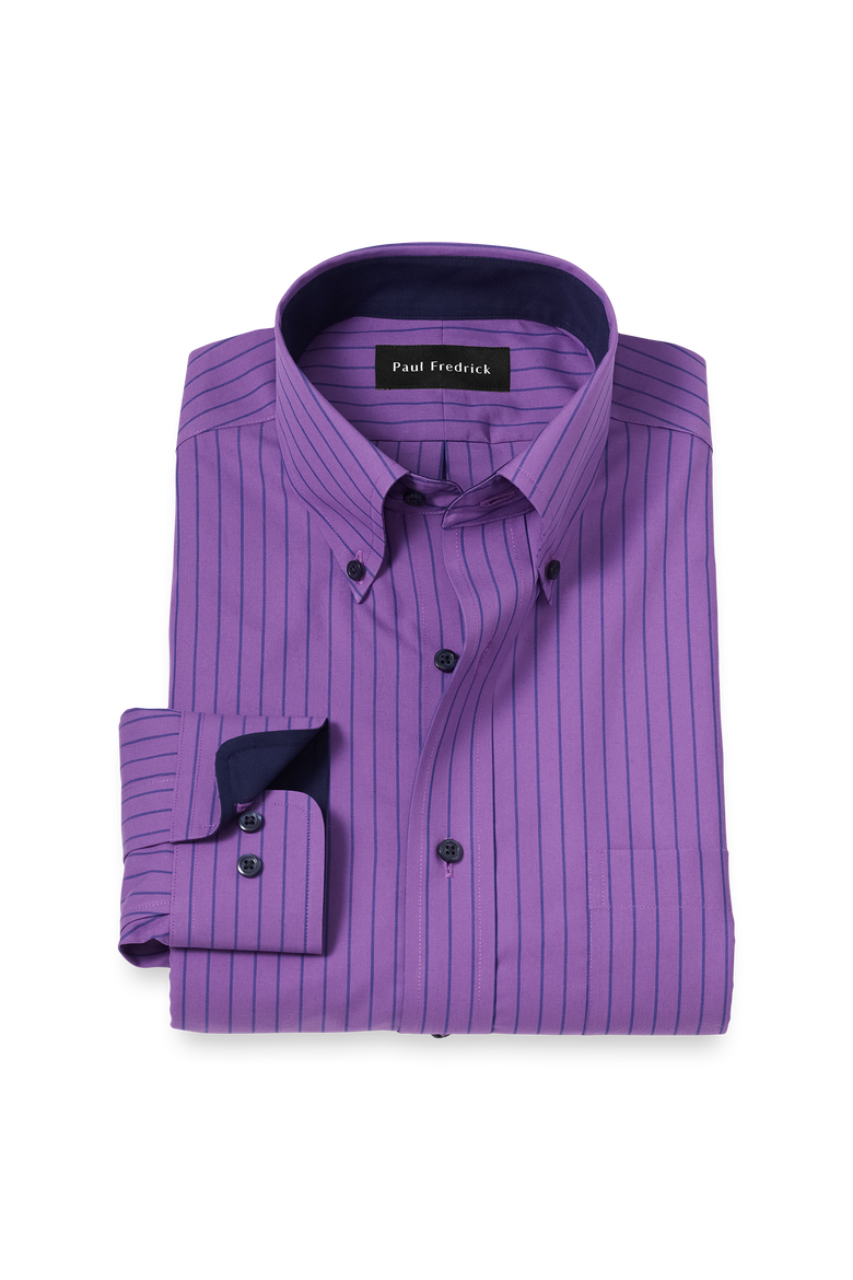 Cotton Buttondown Collar Broadcloth Classic Contrast Trim Button Cuff Long Sleeve Shirt, Main, color, Purple