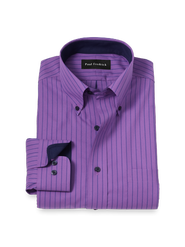 Paul Fredrick Cotton Buttondown Collar Broadcloth Slim Contrast Trim Button Cuff Long Sleeve