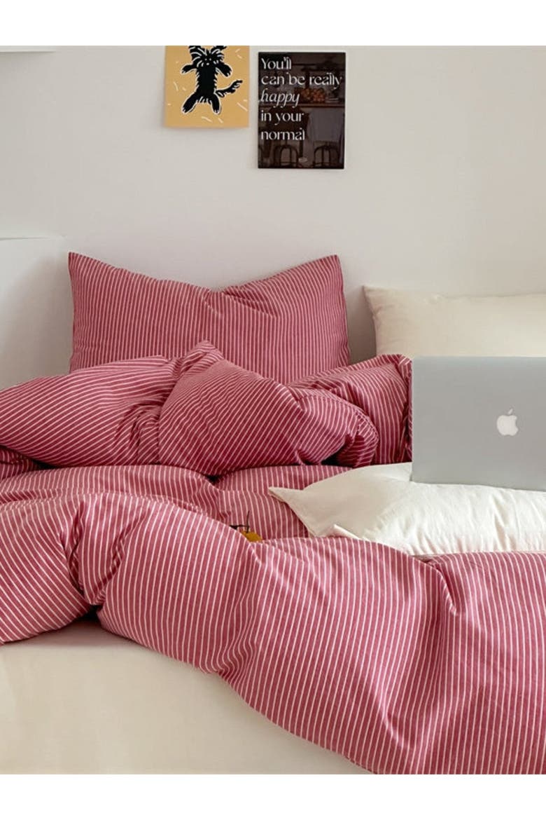 Thin Striped Soft Breathable Duvet Cover, Alternate, color, Red Striped