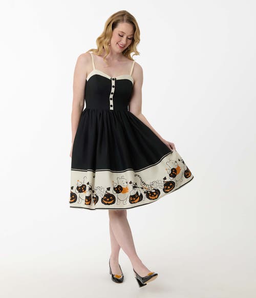 Unique Vintage 1950s Sleeveless Swing Dress In Black