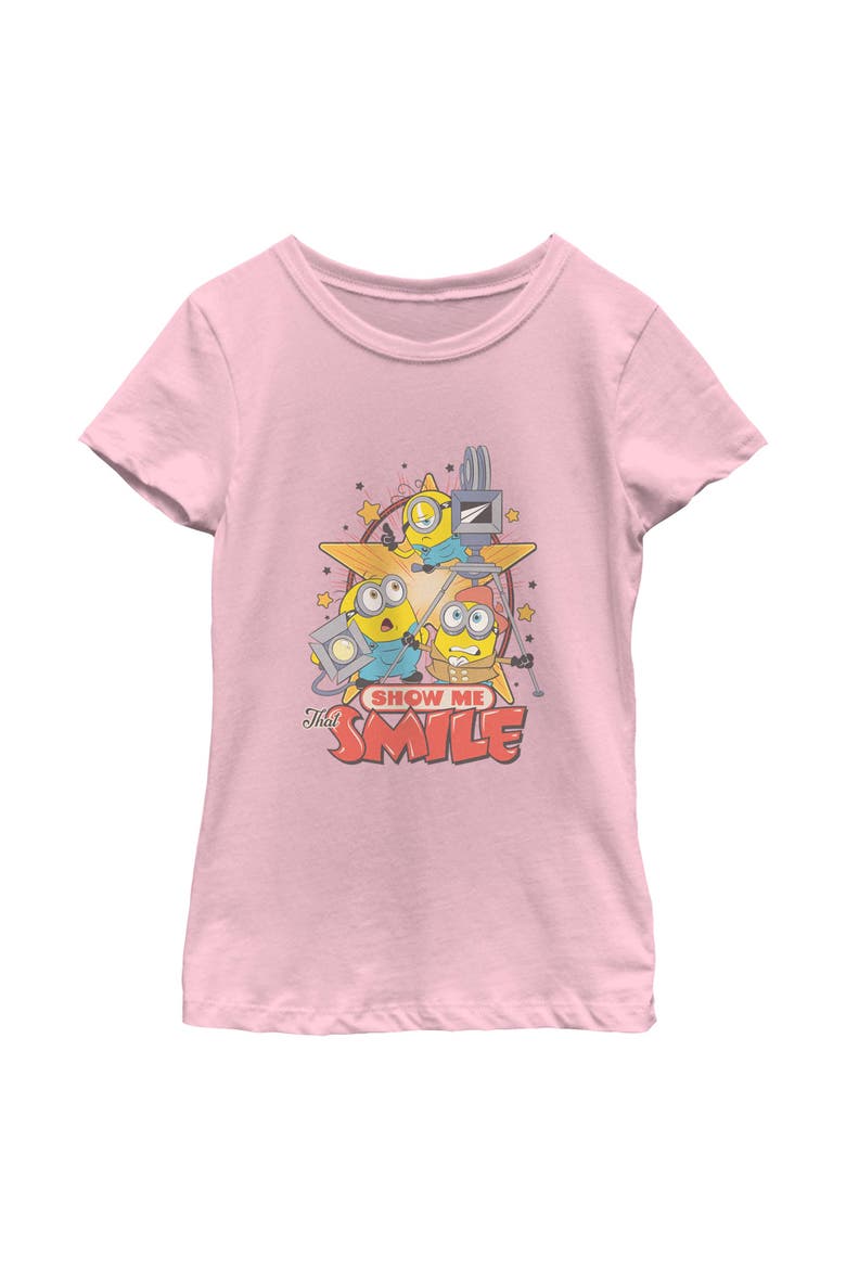 Girl's Minions & Monsters Show Me That Smile  Graphic T-Shirt, Main, color, Light Pink