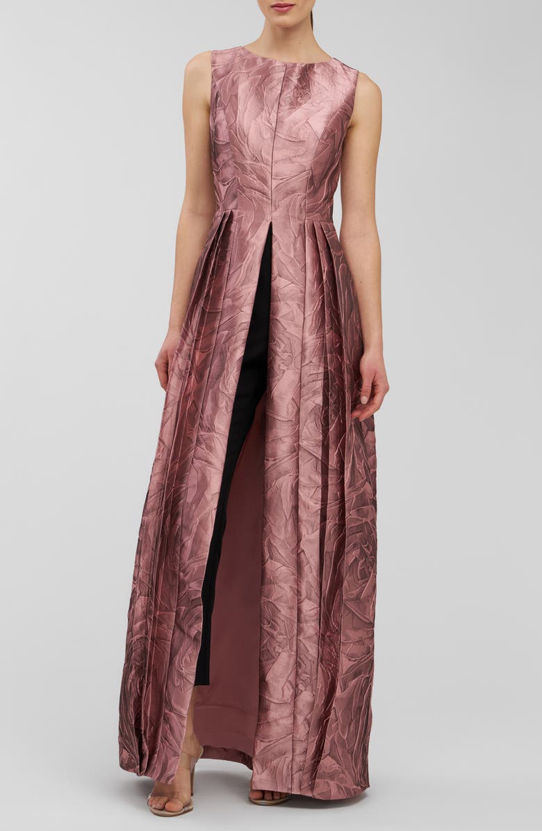Kay Unger Hazel Metallic Sleeveless Maxi Jumpsuit, Main, color, Rose Gold