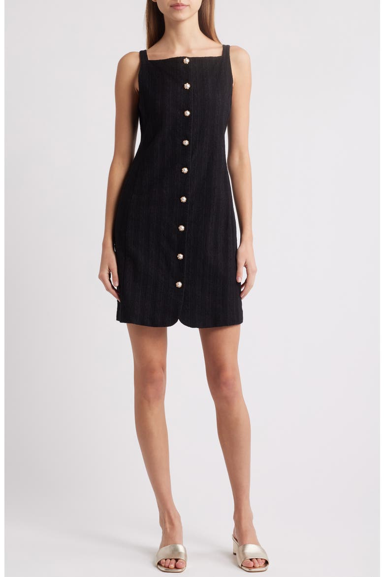 Textured Stripe Cotton Minidress, Main, color, BLACK