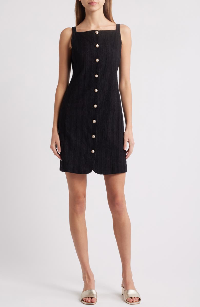 Charles Henry Textured Stripe Cotton Minidress, Main, color, Black