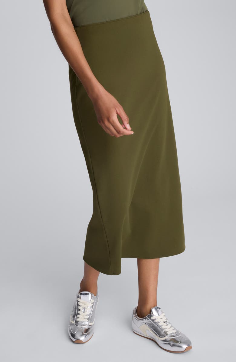 Kenneth Cole Back Slit Midi Skirt, Alternate, color, Olive Green