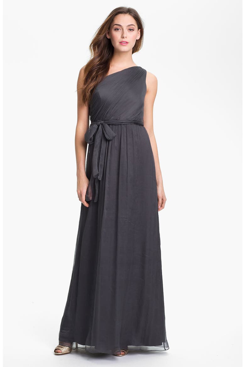 One Shoulder Chiffon Gown, Main, color, CHARCOAL