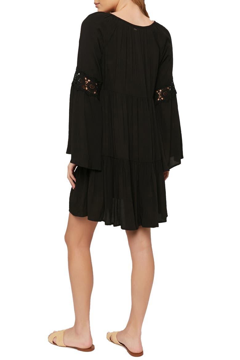 Saltwater Solids Long Sleeve Cover-Up Tunic Dress, Alternate, color, BLACK