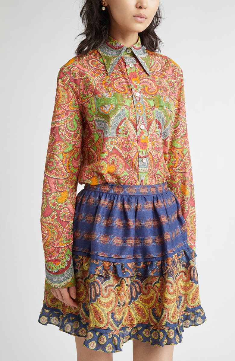 Valentino Garavani Paisley Button-Up Shirt, Alternate, color, Pink Multi