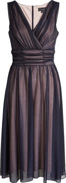 Connected Apparel Chiffon Overlay Fit & Flare Dress