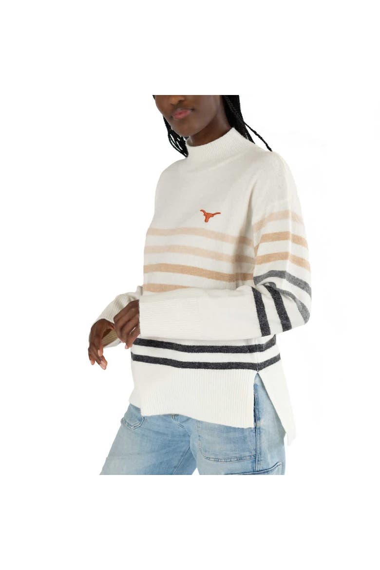 Women's Lusso  White Texas Longhorns Simone Striple Mock Neck Oversized Pullover Sweater, Alternate, color, White