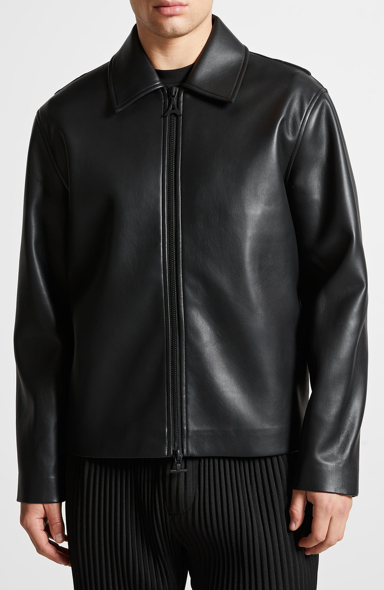 Manière De Voir Bernard Leather Minimal Boxy Jacket, Alternate, color, Black
