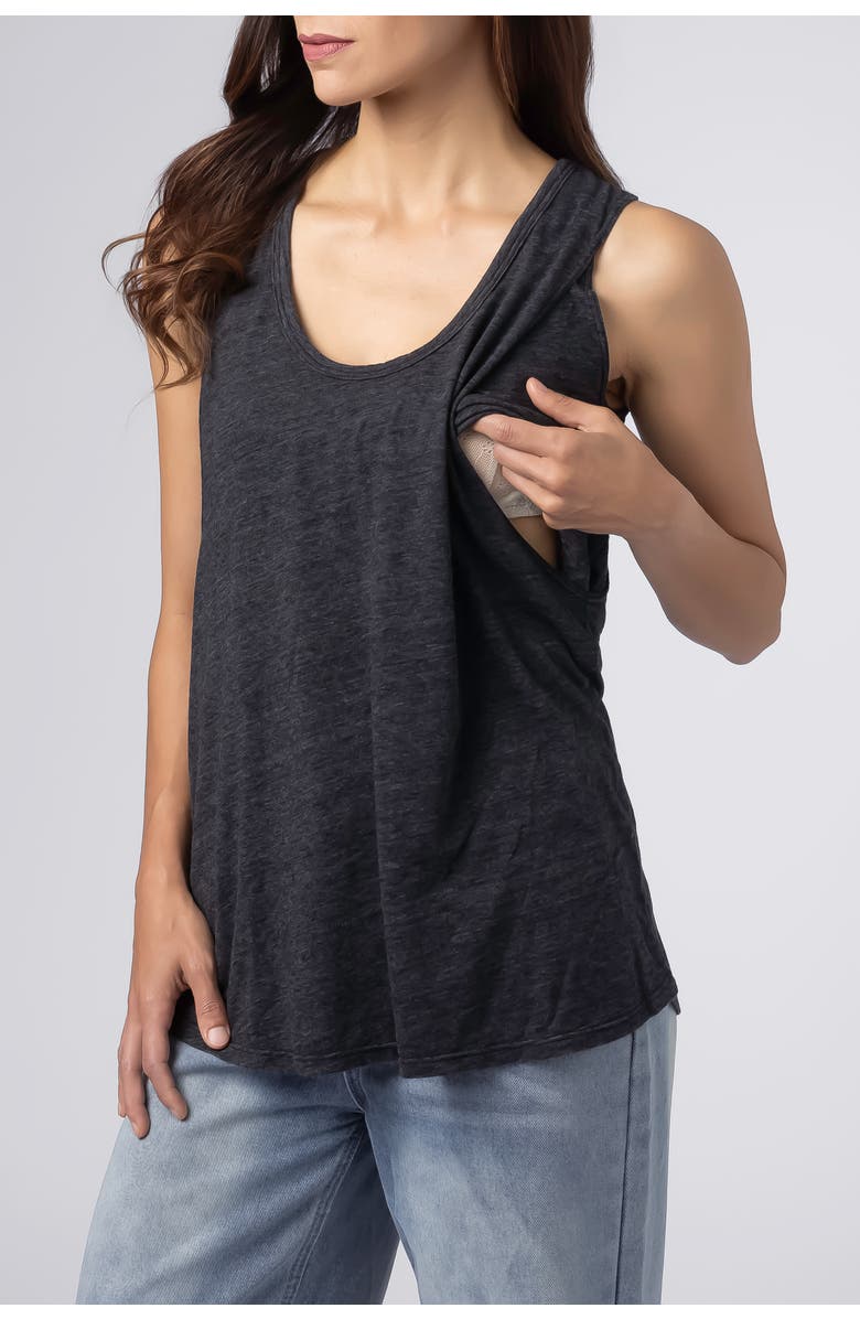 BUN Maternity Nursing Apparel Flowy Nursing Tank Top Cotton Blend, Alternate, color, Black Charcoal