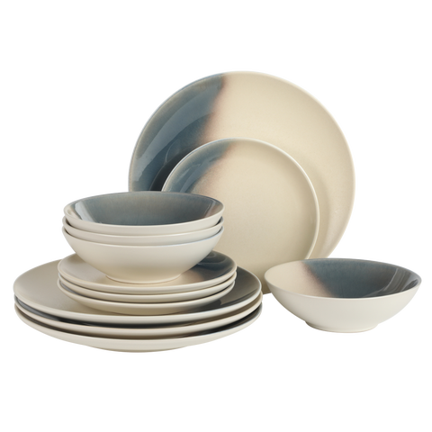 Crescenton 12-Piece Round Reactive Glaze Stoneware Dinnerware Set