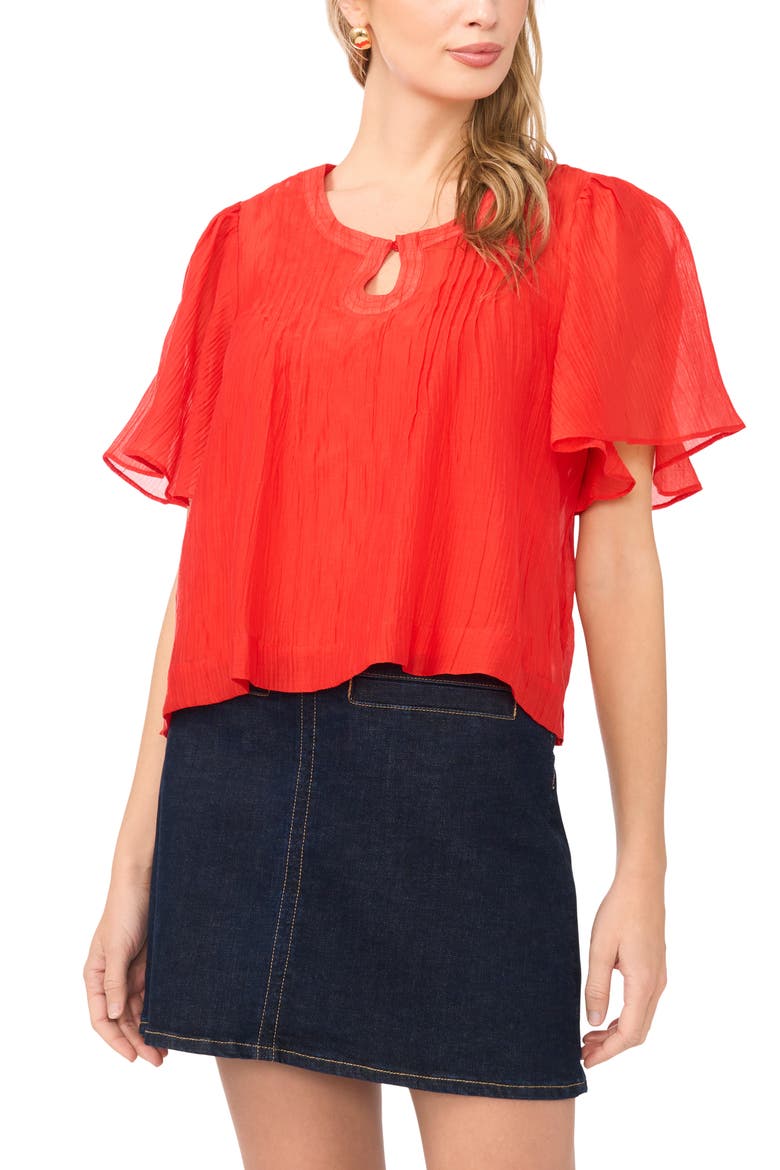 Flutter Sleeve Pleated Top, Main, color, LOBSTER RED