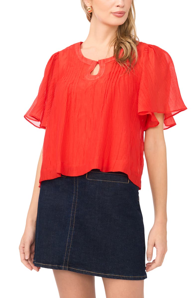 Vince Camuto Flutter Sleeve Pleated Top, Main, color, Lobster Red
