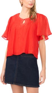 Vince Camuto Flutter Sleeve Pleated Top