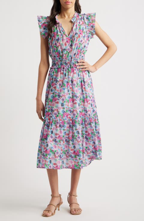 Garden Floral Print Midi Dress