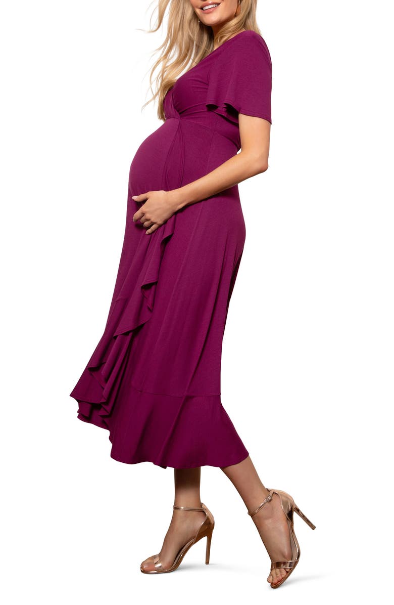 Tiffany Rose Waterfall Faux Wrap Maternity/Nursing Midi Dress, Alternate, color, 