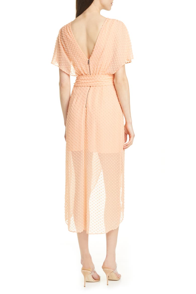 Clip Dot Faux Wrap Silk & Cotton Blend Dress, Alternate, color, LIGHT PEACH